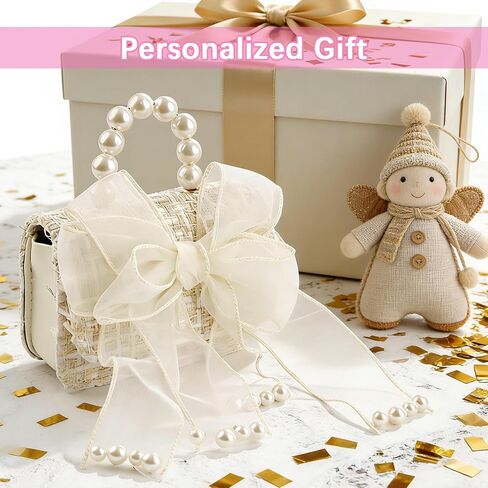 2 Pack Cute Purses for Little Girls, Mini Cute Handbags for Women, Elegant Princess Crossbody Bag with Bowknot, Detachable Gold Chain & Pearl Handle (Pink/Beige, 5.1"×4.7"×1.96") in Saudi Arabia