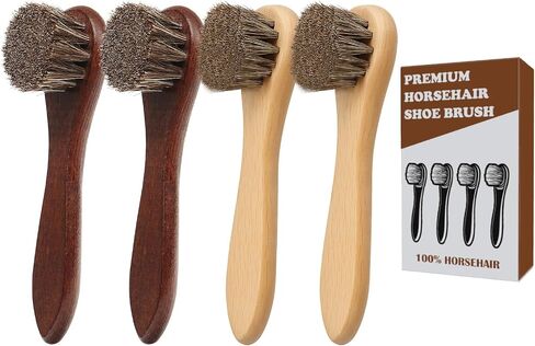 4-Piece 100% Horse Hair Shoe Brush Kit Premium Dauber Applicators Leather Care Cleaning Set with Two Colors Suede Shoes Boots Bags Cars Cleaning Polishing (Dauber Brush 4pcs) in Saudi Arabia