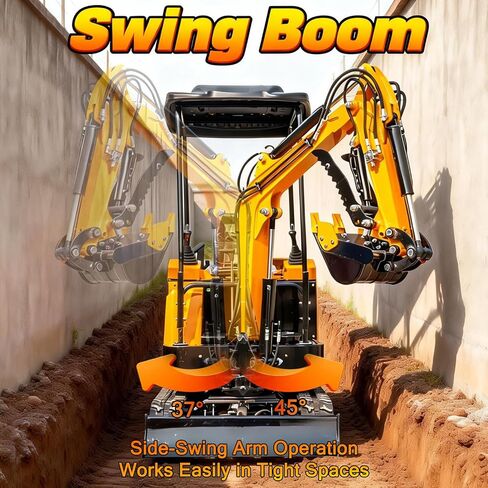 MS06 0.6 Ton Mini Excavator 9.3 HP Gas Engine with Side Swing Boom, Thumb Clamp, Rake, Ripper, Narrow Bucket, Digger Machine for Backyard Landscaping Garden Tight Spaces Construction in Saudi Arabia