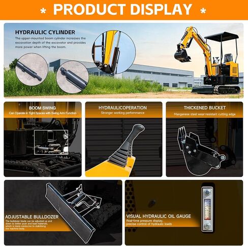 MS06 0.6 Ton Mini Excavator 9.3 HP Gas Engine with Side Swing Boom, Thumb Clamp, Rake, Ripper, Narrow Bucket, Digger Machine for Backyard Landscaping Garden Tight Spaces Construction in Saudi Arabia