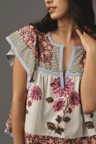 Womens Summer Floral Boho Tops Flutter Short Sleeve V Neck Patchwork Y2K Peplum Babydoll Blouse Shirts in Saudi Arabia