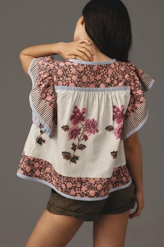 Womens Summer Floral Boho Tops Flutter Short Sleeve V Neck Patchwork Y2K Peplum Babydoll Blouse Shirts in Saudi Arabia
