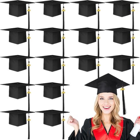 yahenda 16 قطعة قبعة التخرج للكبار مع شرابة 2026 للرجال والنساء، قبعة تخرج سوداء قابلة للتعديل، مجموعة لحفلات البكالوريوس والماجستير والمدرسة الثانوية in Kuwait