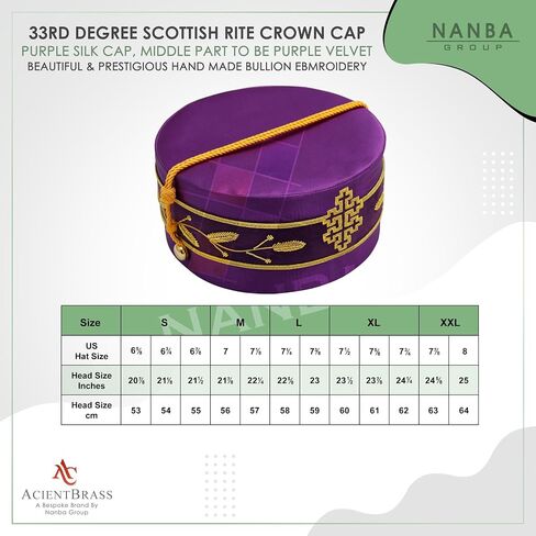 قبعة التاج الاسكتلندي من الدرجة 33 - شعار التطريز اليدوي - جديلة علوية وسفلية - قبعة/قبعة ماسونية in Kuwait