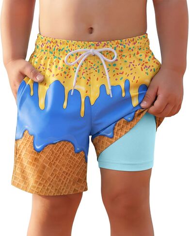 Yooo's Vivi Toddler Boys' Swim Trunks with Compression Liner Quick Dry Bathing Suit Kids Summer Swim Shorts with Pockets in Saudi Arabia