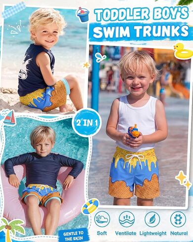 Yooo's Vivi Toddler Boys' Swim Trunks with Compression Liner Quick Dry Bathing Suit Kids Summer Swim Shorts with Pockets in Saudi Arabia