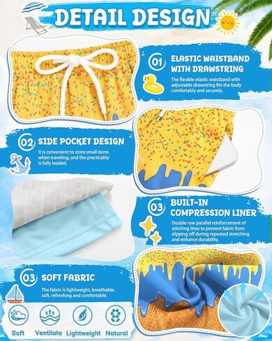 Yooo's Vivi Toddler Boys' Swim Trunks with Compression Liner Quick Dry Bathing Suit Kids Summer Swim Shorts with Pockets in Saudi Arabia