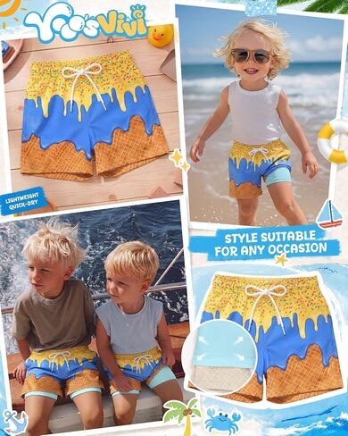 Yooo's Vivi Toddler Boys' Swim Trunks with Compression Liner Quick Dry Bathing Suit Kids Summer Swim Shorts with Pockets in Saudi Arabia