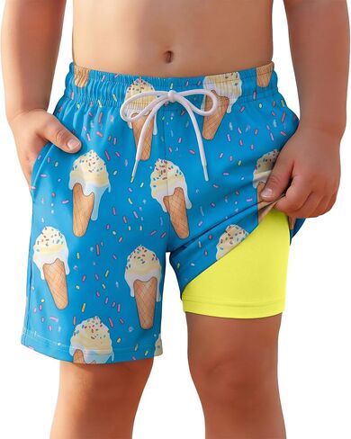 Yooo's Vivi Toddler Boys' Swim Trunks with Compression Liner Quick Dry Bathing Suit Kids Summer Swim Shorts with Pockets in Saudi Arabia