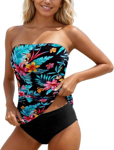 Strapless Tankini Swimsuits for Women 2 Piece Floral Funny Push Up Tummy Control Sporty Summer Beach Bathing Suit in Saudi Arabia