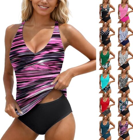 Tankini Swimsuits for Women Tummy Control Bathing Suit Two Piece Tankini Tops with Bikini Bottoms Summer Swimwear in Saudi Arabia