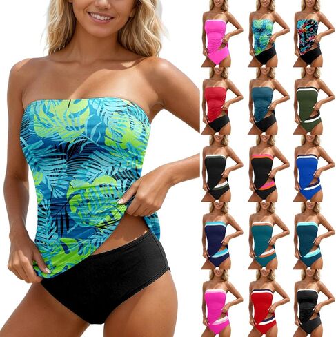 Strapless Tankini Swimsuits for Women 2 Piece Floral Funny Push Up Tummy Control Sporty Summer Beach Bathing Suit in Kuwait