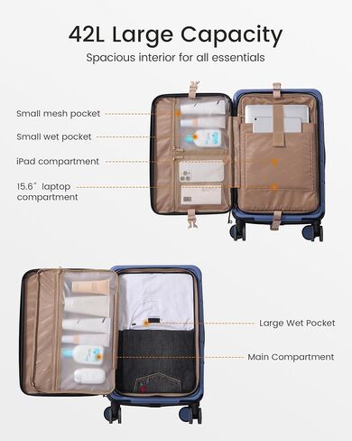LOVEVOOK Carry On Luggage 22x14x9 Airline Approved with Spinner Wheels, 20 Inch Small Carry On Suitcase with TSA Lock, Expandable Hard Shell Suitcases for Men Women in Kuwait