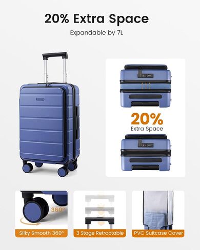 LOVEVOOK Carry On Luggage 22x14x9 Airline Approved with Spinner Wheels, 20 Inch Small Carry On Suitcase with TSA Lock, Expandable Hard Shell Suitcases for Men Women in Kuwait