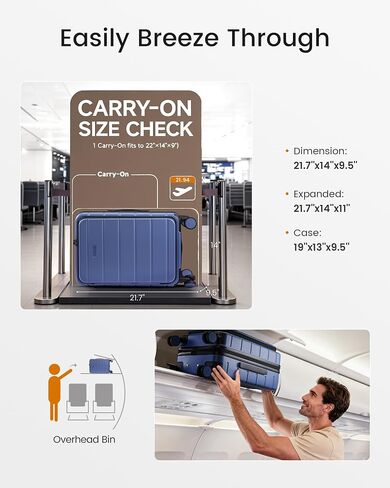 LOVEVOOK Carry On Luggage 22x14x9 Airline Approved with Spinner Wheels, 20 Inch Small Carry On Suitcase with TSA Lock, Expandable Hard Shell Suitcases for Men Women in Kuwait