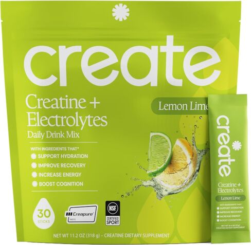 Create Creatine + Electrolytes Mix - Creatine Monohydrate Stick Packs, Supports Energy and Hydration, NSF Certified for Sport, 30 Count, Lemon Lime in Saudi Arabia