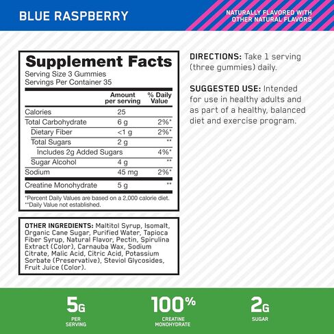 Optimum Nutrition Creatine Monohydrate Gummies, Blue Raspberry Flavor, 105 Count, 35 Servings, 5g Creatine per Serving (Packaging May Vary) in Saudi Arabia