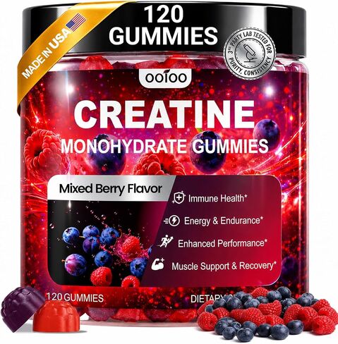 ooioo Creatine Monohydrate Gummies for Men & Women – Boost Focus, Stamina & Muscle Growth – Sugar Free, Vegan, with L-Taurine, BCAA 2:1:1, B12 & B6 – Mixed Berry Flavor – 120 Gummies in Saudi Arabia