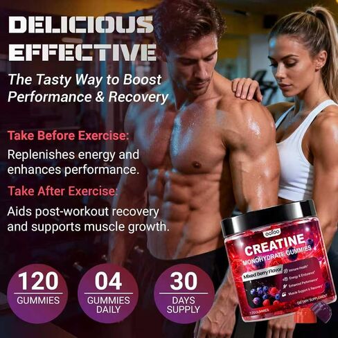 ooioo Creatine Monohydrate Gummies for Men & Women – Boost Focus, Stamina & Muscle Growth – Sugar Free, Vegan, with L-Taurine, BCAA 2:1:1, B12 & B6 – Mixed Berry Flavor – 120 Gummies in Saudi Arabia