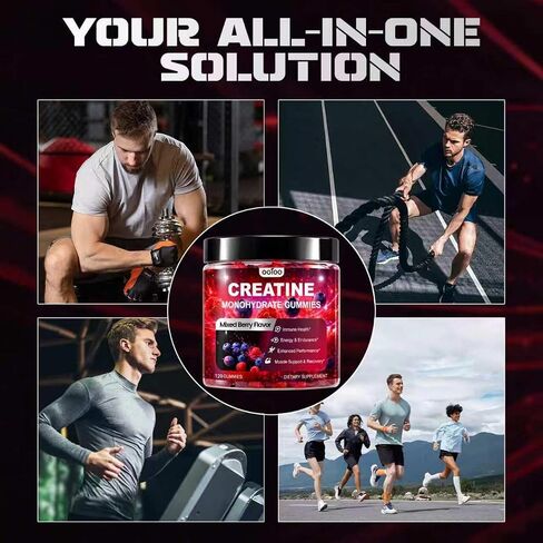 ooioo Creatine Monohydrate Gummies for Men & Women – Boost Focus, Stamina & Muscle Growth – Sugar Free, Vegan, with L-Taurine, BCAA 2:1:1, B12 & B6 – Mixed Berry Flavor – 120 Gummies in Saudi Arabia
