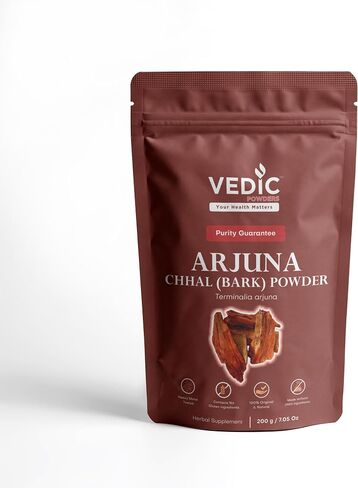 Vedic Arjuna Chhal (Bark) Powder | Terminalia Arjuna Bark Powder | 100% Natural Herbal Powder | Non-GMO | Gluten Free | 7.05 oz (200g) (Pack of 1) in Saudi Arabia