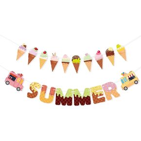 Summer Banner and Ice Cream Corn Banner, Hello Summer Fireplace Mantle Decorations Donut Ice Cream Party Decorations Hawaiian Tropical Beach Pool Party Supplies in Kuwait