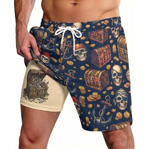 THE PIRATE KING Funny Pirate Men's Swim Trunks Quick Dry Drawstring Board Shorts with Compression Liner for Beach Surfing in Saudi Arabia
