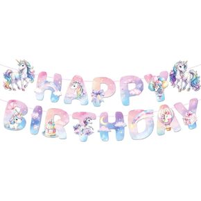 2 PCS Unicorn Happy Birthday Paper Banners Colorful Pony Banners Hanging Bunting Party Decorations in Saudi Arabia