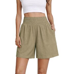 OYANUS Women's Summer Linen Shorts High Waisted Wide Leg Casual Beach Vacation Lounge Elastic Waist Shorts with Pockets in Saudi Arabia