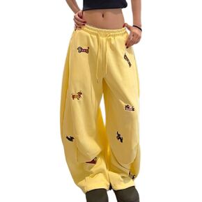 Women's Baggy Sweatpants Fashion Animal Embroidered Dachshund Elastic Drawstring Pants Y2k Trousers in Saudi Arabia