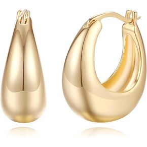 14K Gold Chunky Earrings for Women - Vintage Textured Huggie Sleeper Earrings, Lightweight Hypoallergenic Statement Earrings for Sensitive Ears in Saudi Arabia