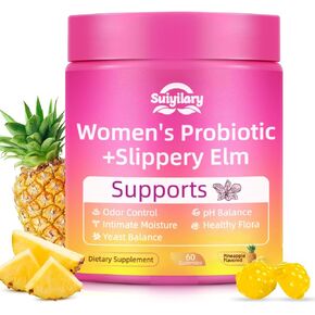 Suiyilary Slippery Elm for Women, Vaginal Probiotics PH Balance Gummies, Pineapple Feminine Probiotics Gummies, Immune Support, Vegan, Gluten-Free, 60 Gummies 30 Servings in Kuwait
