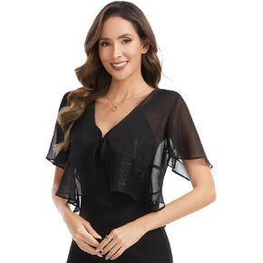Women Shiny Chiffon Shrug Tie Front Tops for Dress Sheer Short Sleeve Bolero Cardigan in Saudi Arabia