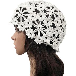 Women Lace Crochet Skull Cap Cutout Floral Beanie Handmade Knitted Hat in Kuwait