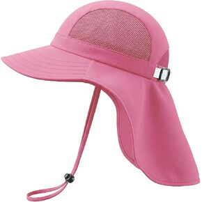 Kids UPF50+ Sun Hat with Neck Flap Wide Brim, Ponytail Beach Summer Bucket Hat for Girls Boys 4-12 Years in Kuwait