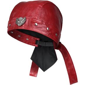 Bright Red Leather Skull Cap Adjustable - Soft Punk Biker Cap for Men Women, Classic Motorcycle Skull Cap Leather Biker Hat in Kuwait