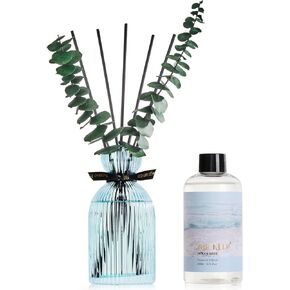 Airkeep Reed Diffuser Set 6.76 oz – Wild Mint & Eucalyptus Decorative Home Fragrance with Eucalyptus Sticks, Ribbed Glass Diffuser for Bathroom & Bedroom Décor, Gift Ready in Saudi Arabia