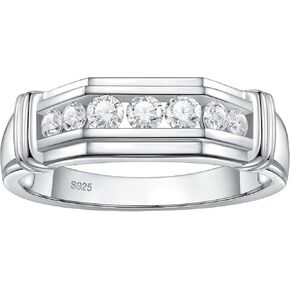 خاتم زفاف رجالي من Lab Grown Diamond، 7 أحجار 0.60 قيراط Tw 925 خاتم من الفضة الإسترليني هدية له مقاس 7-14 in Kuwait