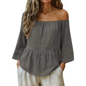 Cute Summer Tops for Women Casual Crew Neck 3/4 Sleeve Shirts Loose Fit Boho Tops Beach Vacation Holiday Outfits in Saudi Arabia
