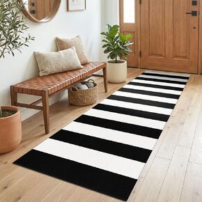 KOZYFLY Black White Striped Runner Rug 2x6 ft Woven Washable Hallway Runner Cotton Farmhouse Kitchen Rug for Entryway Porch Patio Laundry Room in Kuwait