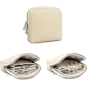 DORIS&JACKY Genuine Leather Small Travel Jewelry Case, Portable Jewelry Organizer Storage Bag Jewelry Pouch Bags with Zipper for Bracelet, Necklace, Rings (2-Off White) in Saudi Arabia