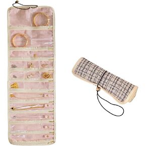 Travel Jewelry Case with Zipper Pockets, Hanging Roll Foldable Jewelry Organizer Bag for Journey, Portable Anti-Tangle Storage Roll for Earrings, Rings, Necklaces, Bracelets, Brooches in Saudi Arabia