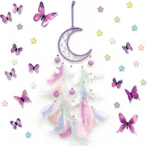 Dream Catcher Wall Hanging, Purple Boho Dreamcatcher Set with 12 Butterflies & 18 Stars - Peel and Stick Wall Decals for Bedroom, Girl's Room Decor, Birthday in Kuwait