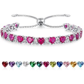 Birthstone Tennis Bracelets for Women, 925 Sterling Silver Heart Shaped Celtic Trinity Knot, Adjustable Chain 6-8 Inchs Anniversary Birthday Gifts in Saudi Arabia