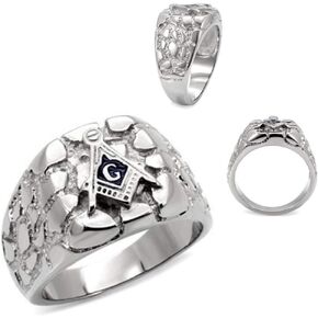 Men's Textured Masonic Lodge Freemason Signet Nugget Ring in Hypoallergenic Silvertone Stainless Steel Ornate Statement Ring in Saudi Arabia