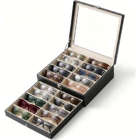 20 Slots Sunglasses Storage Jewelry Box, PU Leather Large Sunglasses Organizer Case Holder with Clear Lid in Saudi Arabia