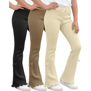 3 Pack Girls Flare Leggings Ribbed Ruffle Kids Flare Pants with Bow High Waisted Slim Teen Trendy Cute Bell Bottoms in Saudi Arabia