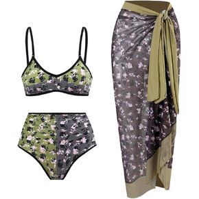 Women's Sexy Strappy Printed Three-Piece Swimwear Set with High-Waisted, Figure-Flattering Beachwear in Saudi Arabia