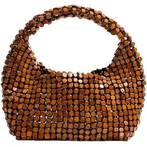 Wooden Beaded Clutch Purses Women Handmade Crescent Shoulder Handbags Small Beaded Hobo Tote Vintage Crossbody Bag in Saudi Arabia