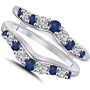 0.50ct Cubic Zirconia & Blue Sapphire Ring Solitaire Enhancer Guard Wrap in 14K White Gold Plated Women Jewelry in Saudi Arabia